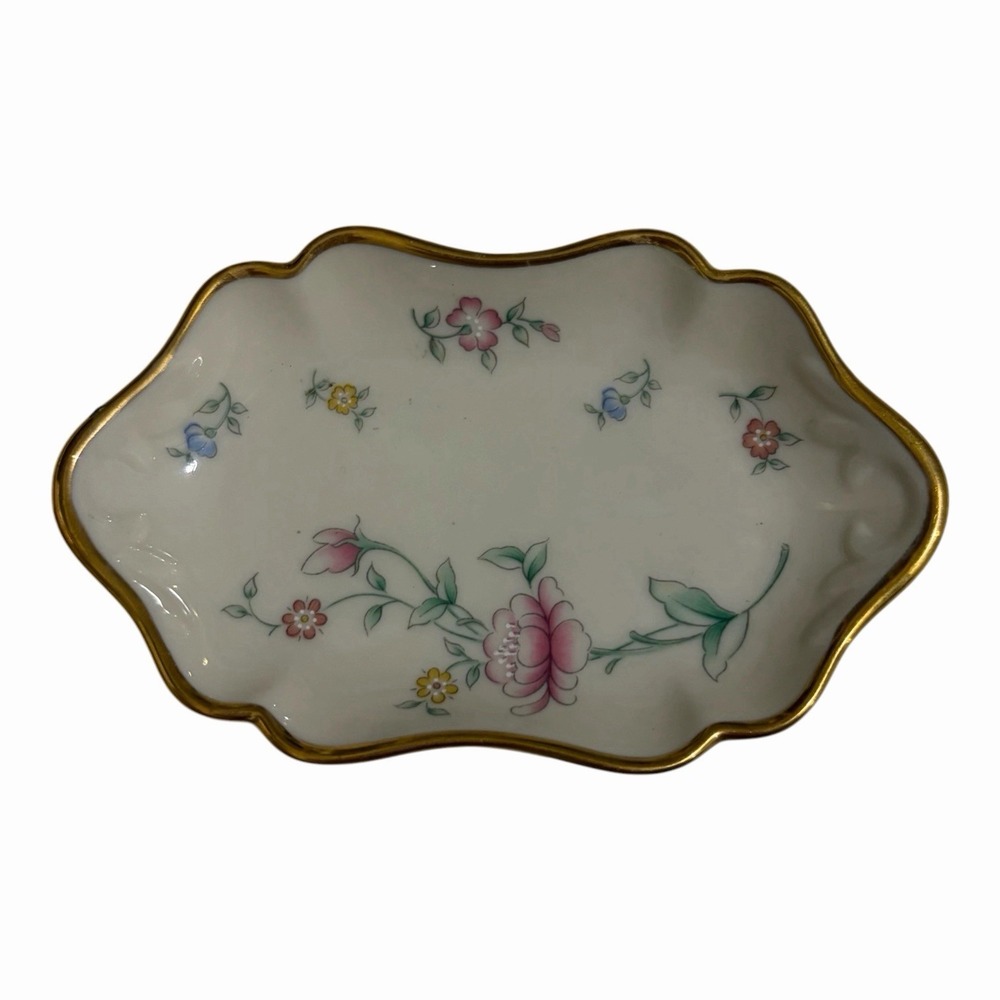 Vintage Lenox Fine China "Floral Garden" Collection Small Oblong Tray Gold Trim